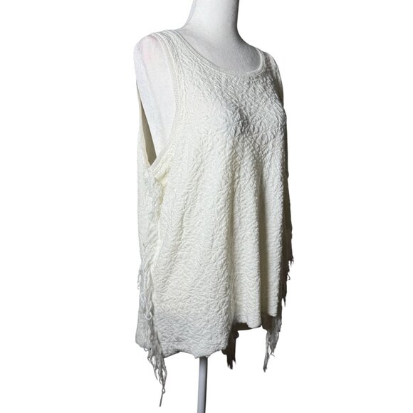 NEW Free People M Ivory Textured Fringe Knit Tank Top Sweater Boho Chic Design - Picture 8 of 15